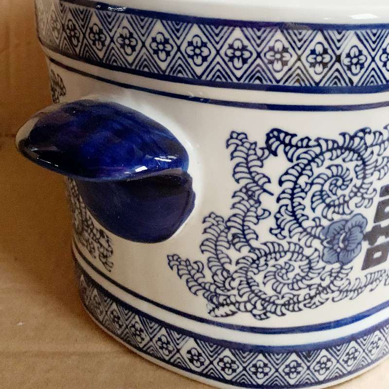 中式客厅手绘青花瓷落地装饰花瓶喜字水培水仙花富贵竹花盆