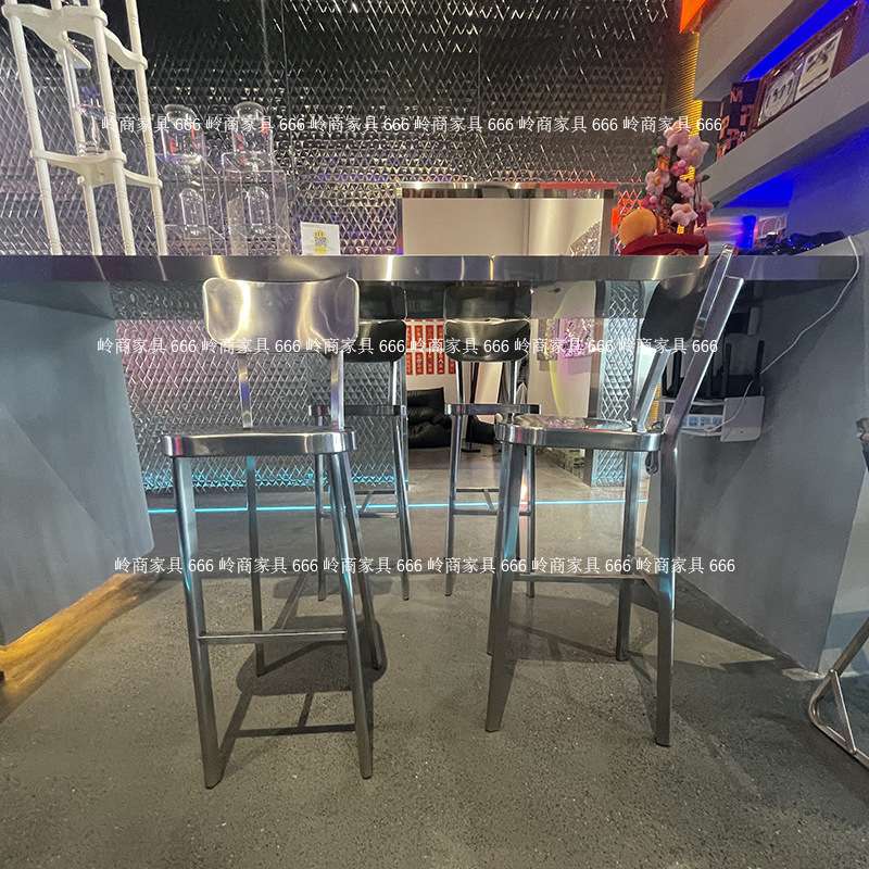 现代简约酒吧KTV不锈钢高椅子咖啡厅奶茶店前台靠背铁艺高脚凳