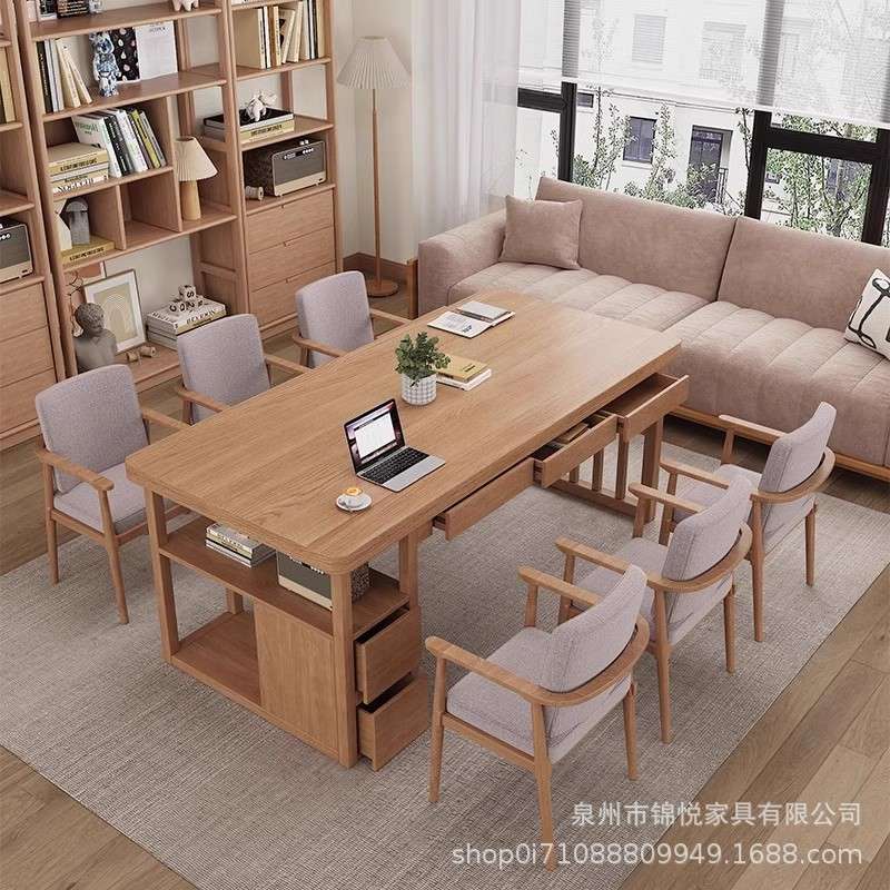 实木带抽屉大书桌客厅家用学习桌工作台简约现代办公桌创意写字桌