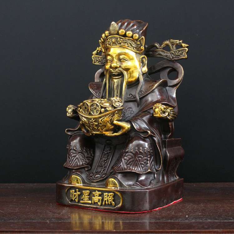 纯铜财神爷摆件财星高照元宝坐财神大小号点金财神爷家居雕塑摆设