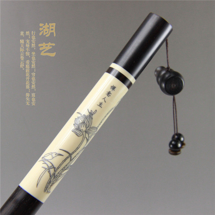 精致黑檀木仿牙雕刻莲花长款线香香筒香管香道用具厂家直销