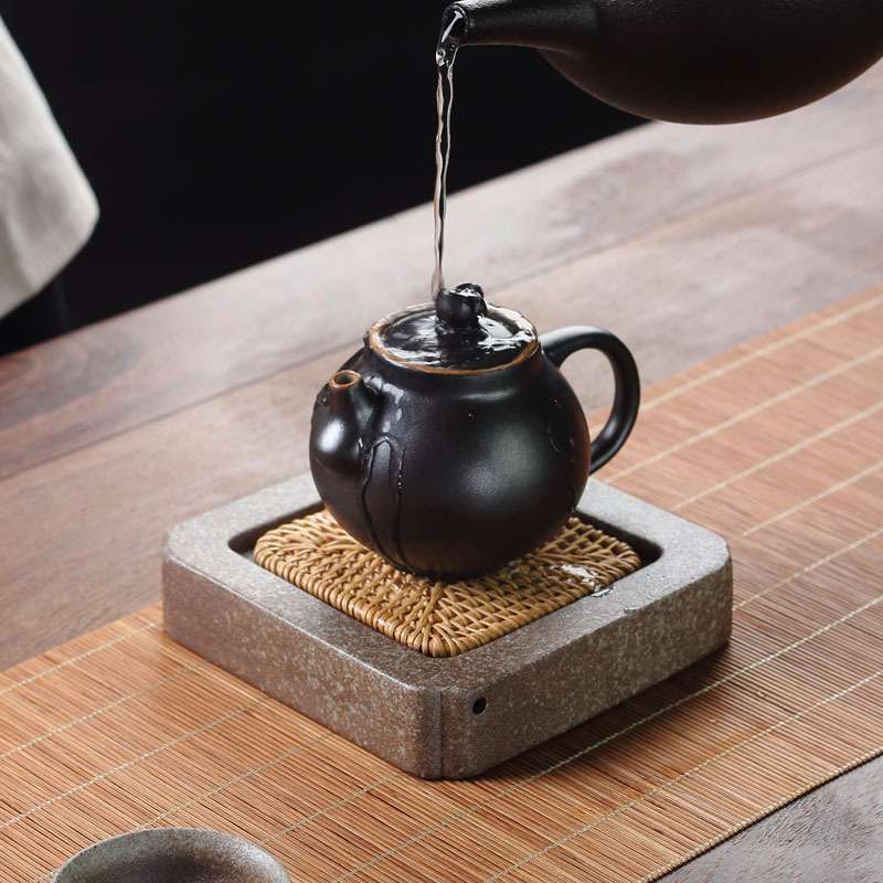 日式粗陶壶承壶托 藤编干泡盘茶垫茶托茶台蓄水储水小茶盘