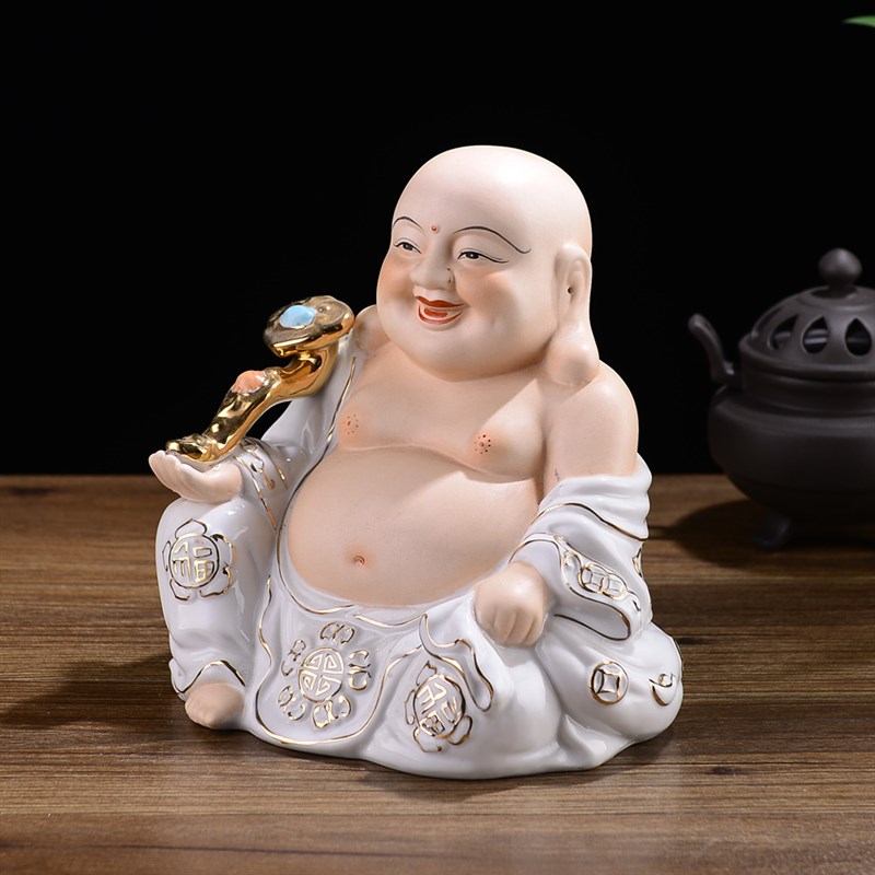 陶瓷大号弥勒佛佛像摆件客厅家居招财大肚笑佛供奉摆设工艺品瓷器
