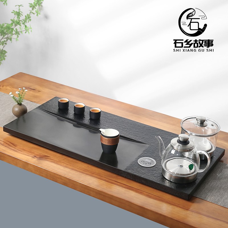 天然乌金石茶盘套装茶具家用全自动上水烧水壶一体电磁炉石头茶台