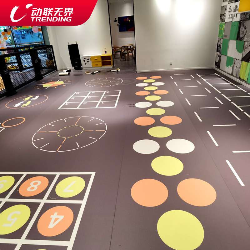 健身房私教区3D地胶图案设计PVC塑胶地板少儿体适能运动健身专用