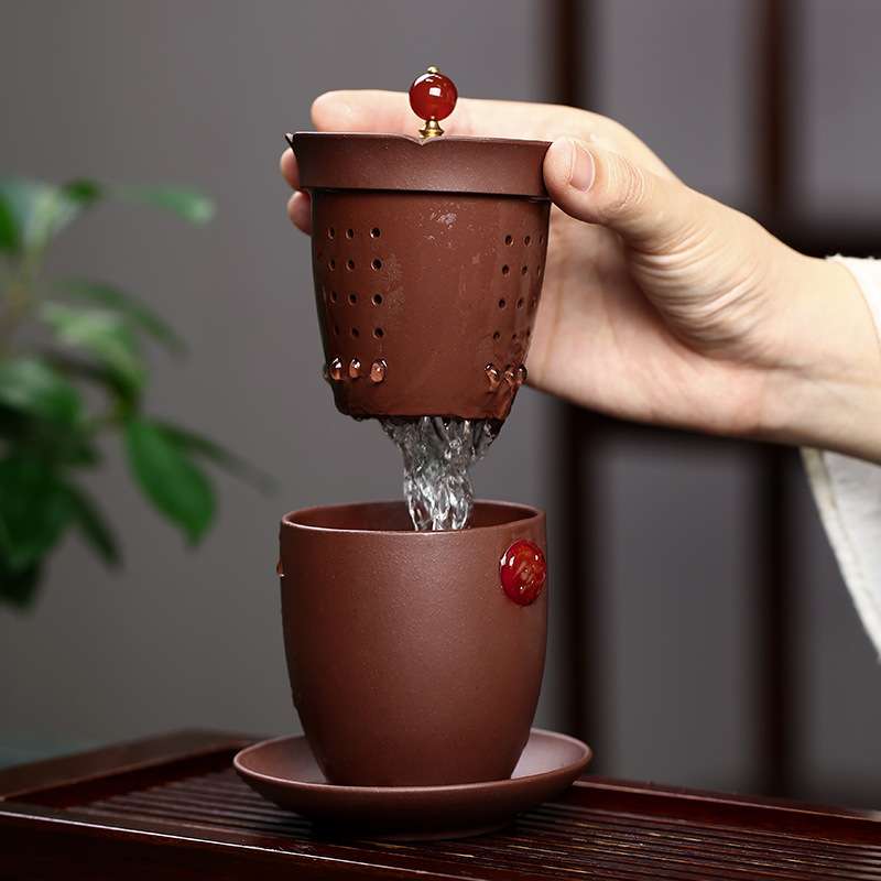 紫砂盖碗 茶具套装快客杯子厂家一件代发茶具茶漏过滤宜兴原矿