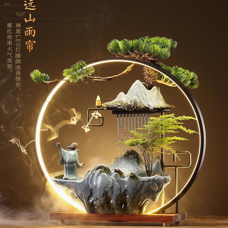 招财流水雾化禅意装饰品摆放家居创意简约中式办公室客厅桌面送礼