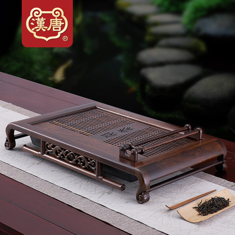 汉唐中式实木茶盘家用功夫茶具组 抽屉排水设计复古茶托盘
