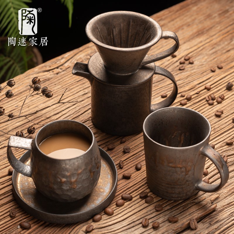 鎏金釉欧式陶瓷咖啡套具 手冲分享壶组 V60过滤杯 家用2人份
