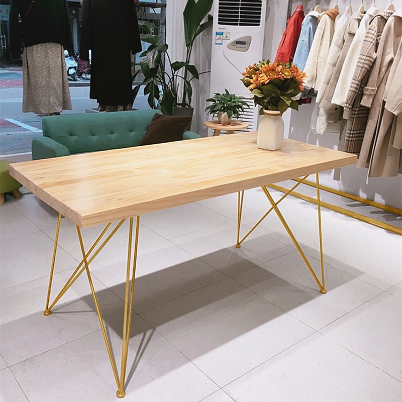北欧服装店展示桌实木长方形包包鞋架工作桌简约中岛长条桌流水台