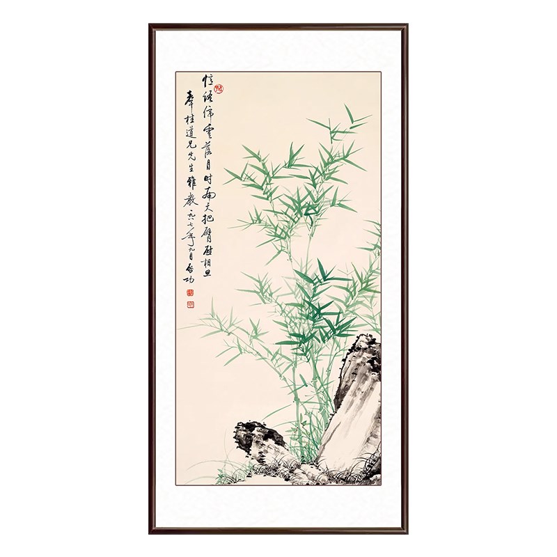 竹子挂画新中式玄关装饰画客厅入户走廊过道壁画水墨国画竹报平安