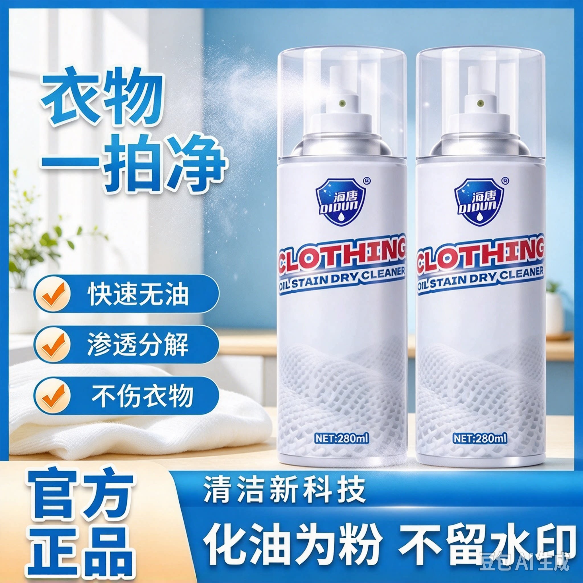 【官方正品】衣物油渍干洗剂强力免洗去油污深层清洁去油神器YY