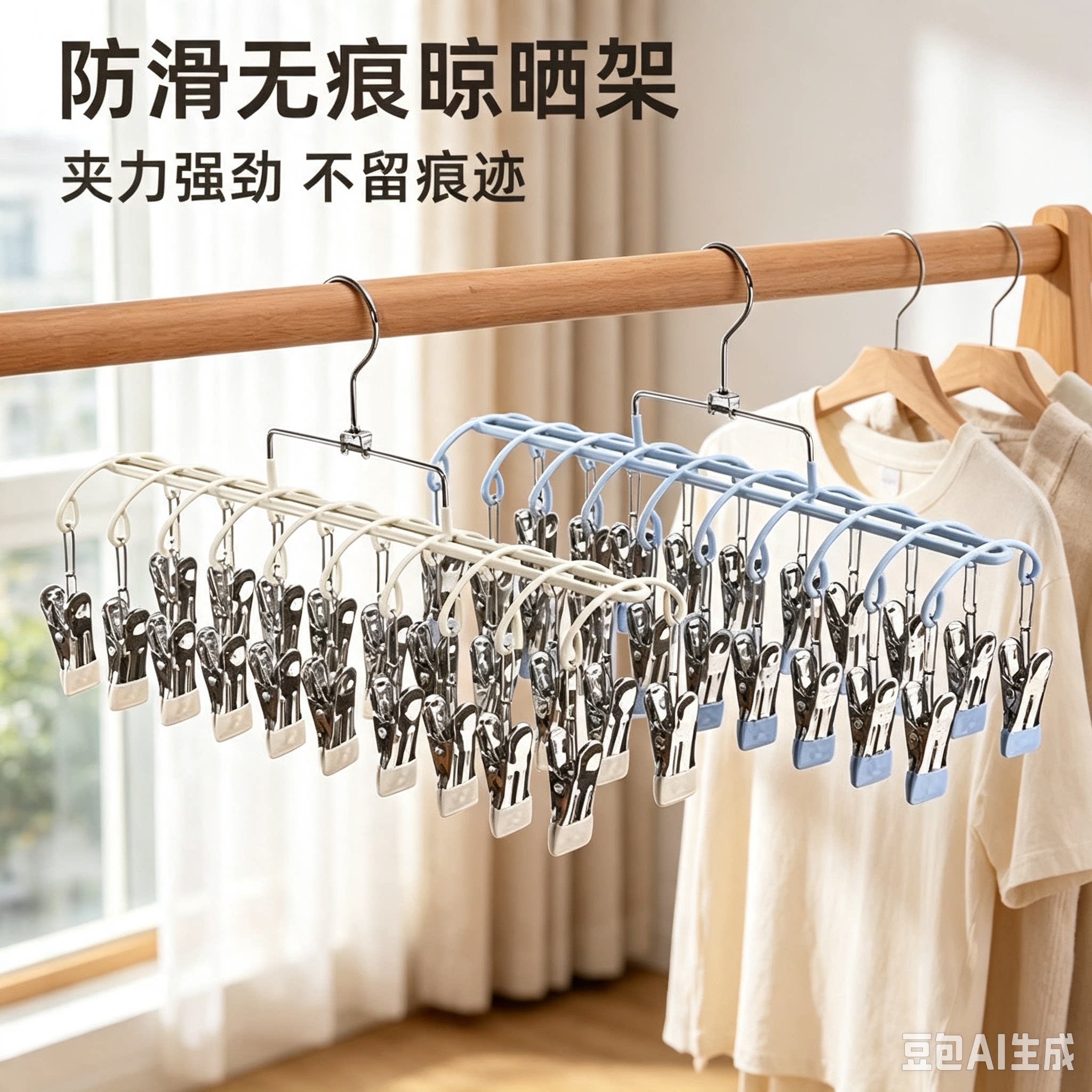 【双排20夹架子】不锈钢晾晒夹子家用无痕多功能晾衣架阳台防风yy
