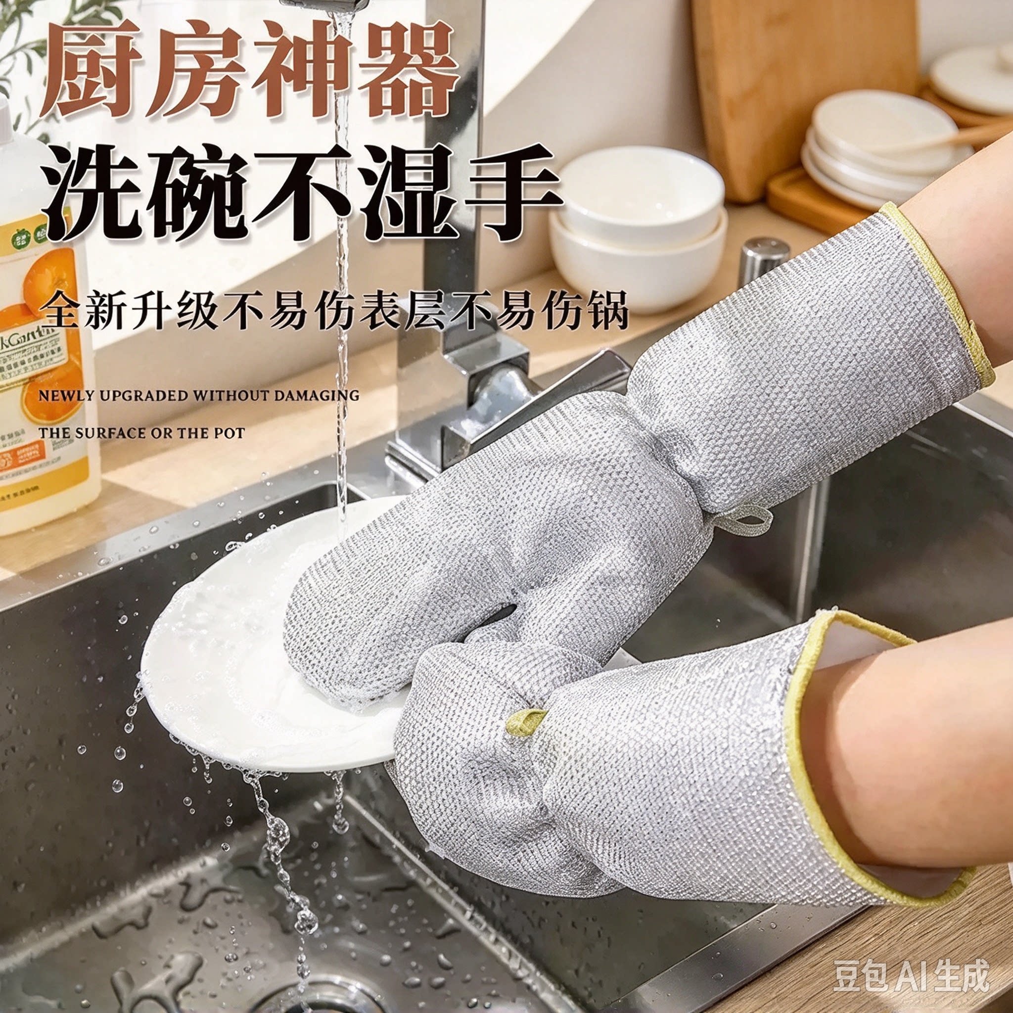 厨房多功能加厚防水防油防烫家务清洁钢丝洗碗手套耐高温家用YY