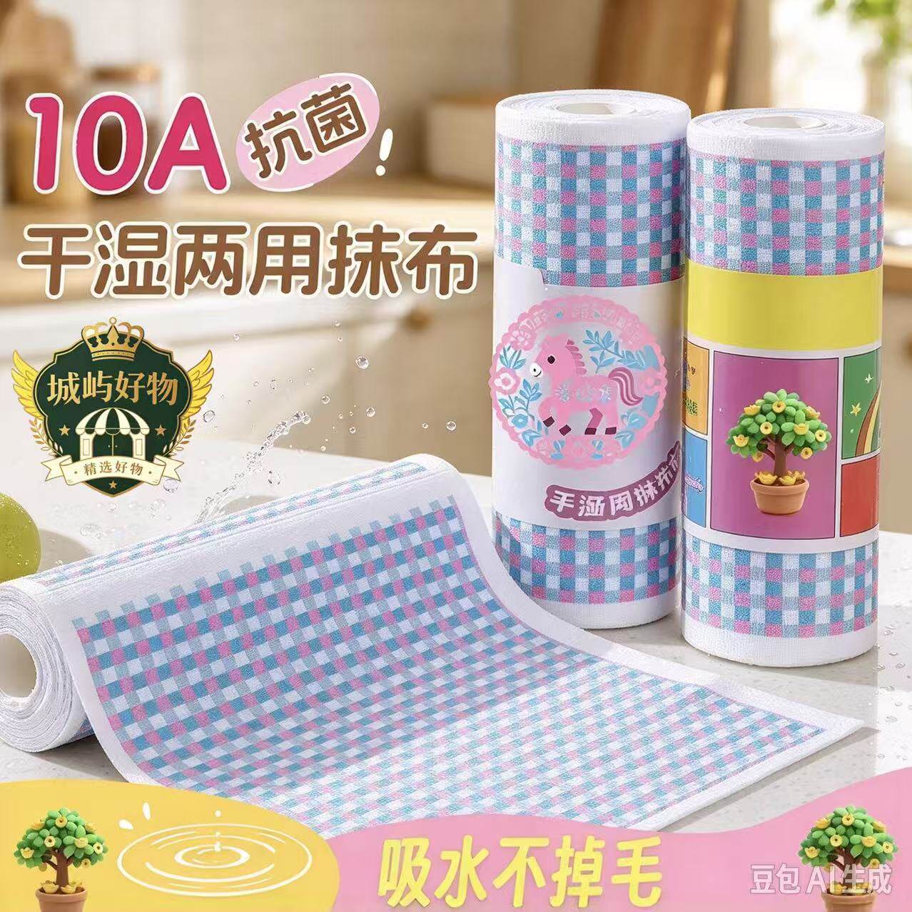 印花10A抗菌手撕月抛抹布厨房专用吸水不沾油洗碗布家用清洁ZY