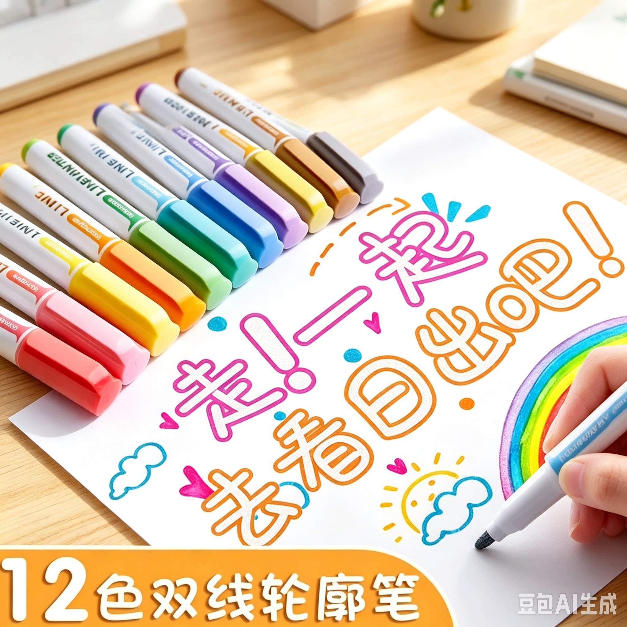 【老师推荐】双线轮廓笔荧光笔手账自制简笔画绘画手抄报儿童画YY