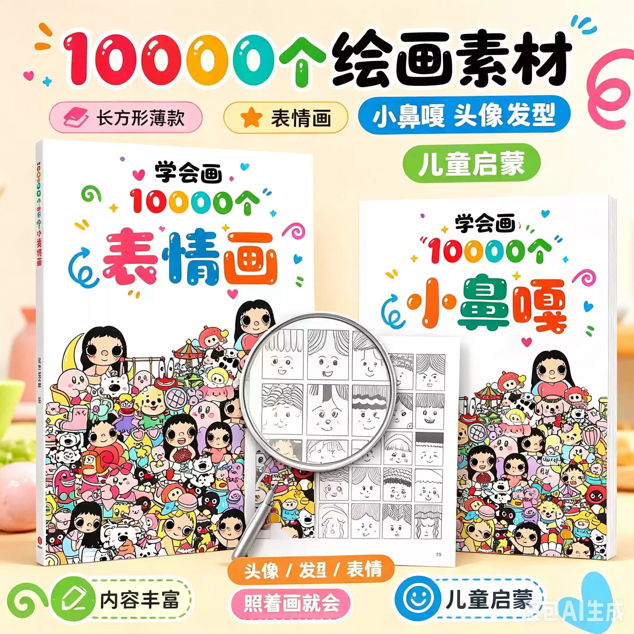 学会画个小鼻嘎表情画摸鱼线条画线稿临摹绘画本简笔画解压YY