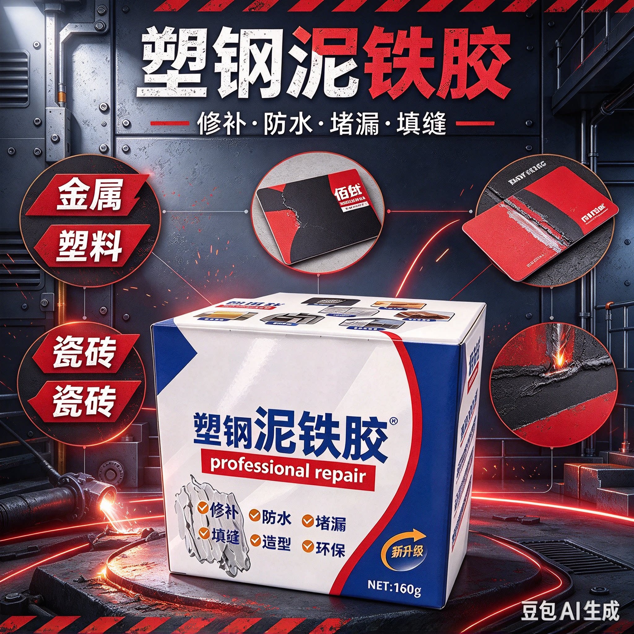 【下单立减50】强力泥铁胶修补塑钢泥防水补漏裂缝缺口修补堵漏YY
