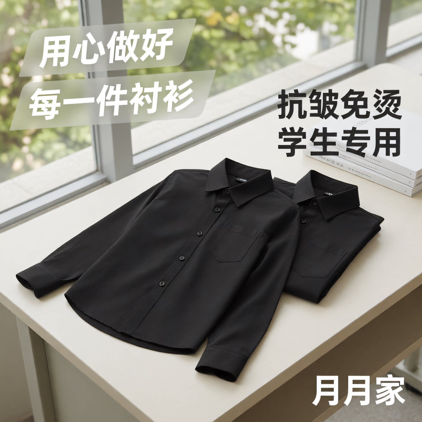 中小学生衬衫男女儿童衬衣免烫抗皱大码涤棉黑色衬衣演出校服正装