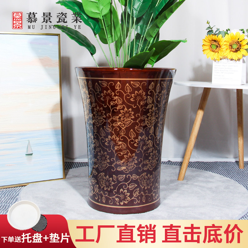 中式陶瓷花盆大号特大号大口径福字花盆客厅发财树幸福树大花盆