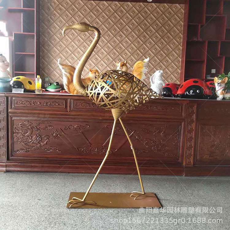 大型不锈钢铁艺火烈鸟摆件落地雕塑金属动物户外花园庭院装饰