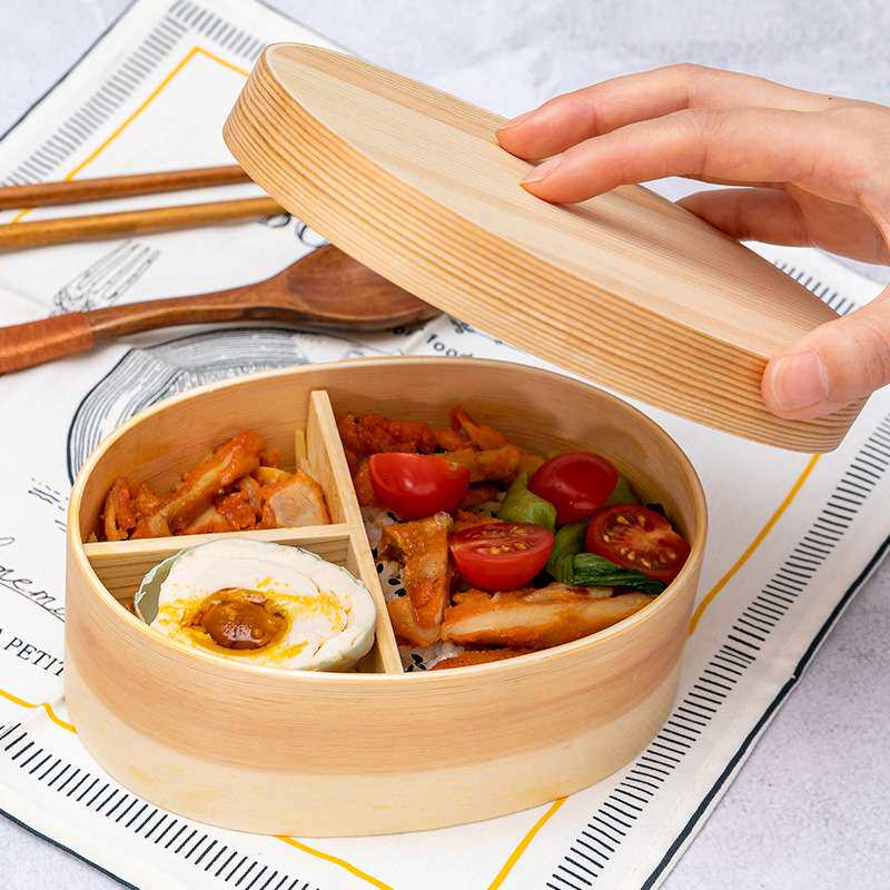 带饭餐盒套装送筷子学生上班族分隔寿司午餐盒木质日式双层便当盒
