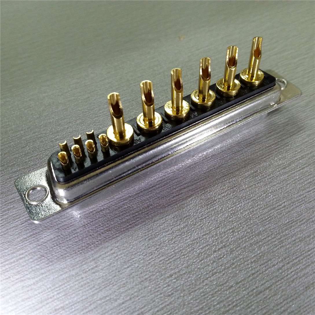 同轴射频D-SUB(13W6)焊线母头 实心级7+6芯射频焊线母座连接器 - 实物图
