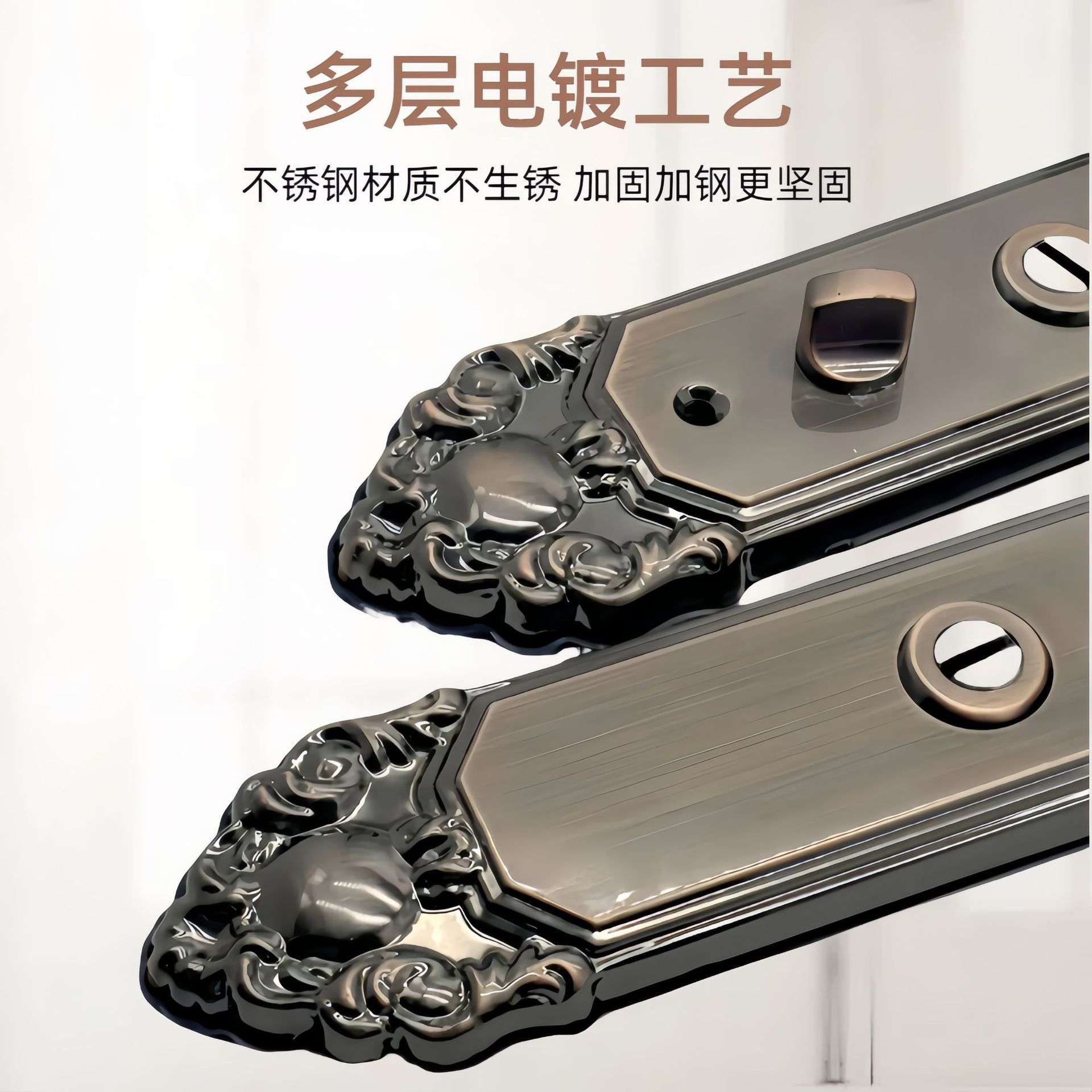 防盗门锁把手红古拉手欧式入户门把手不锈钢多功能别墅门把手通用
