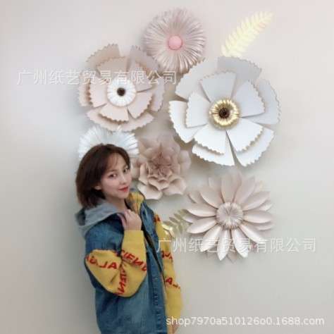 6朵立体纸花平底玫瑰成品婚房婚礼道具 纸花橱窗装饰用品手工大花