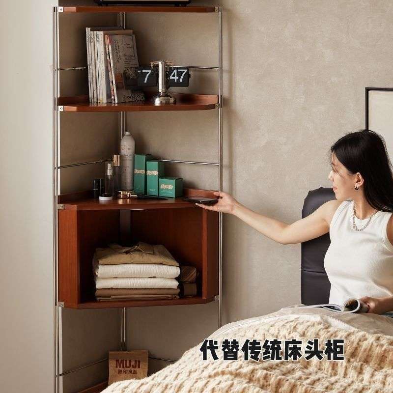 复古实木转角置物架客厅墙角餐厅书柜小户型三角拐角收纳柜