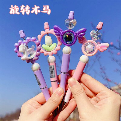 串珠转转笔0.7mm黑色笔芯圆珠笔小学生专用中性笔可爱创意签字笔