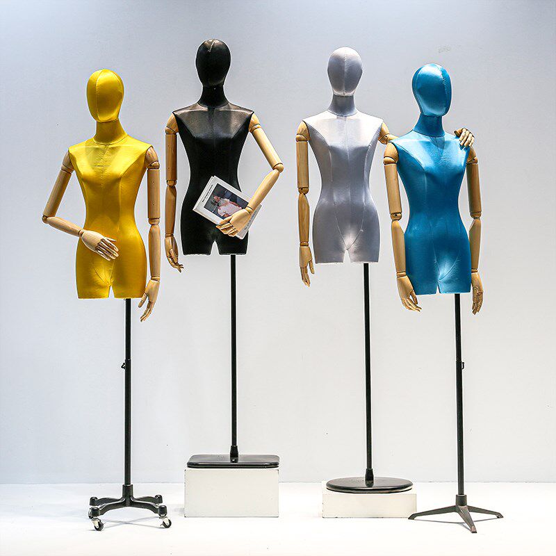 服装店女模半身展示架 高级丝绸挂件手橱窗模特 可升降加厚黑方底
