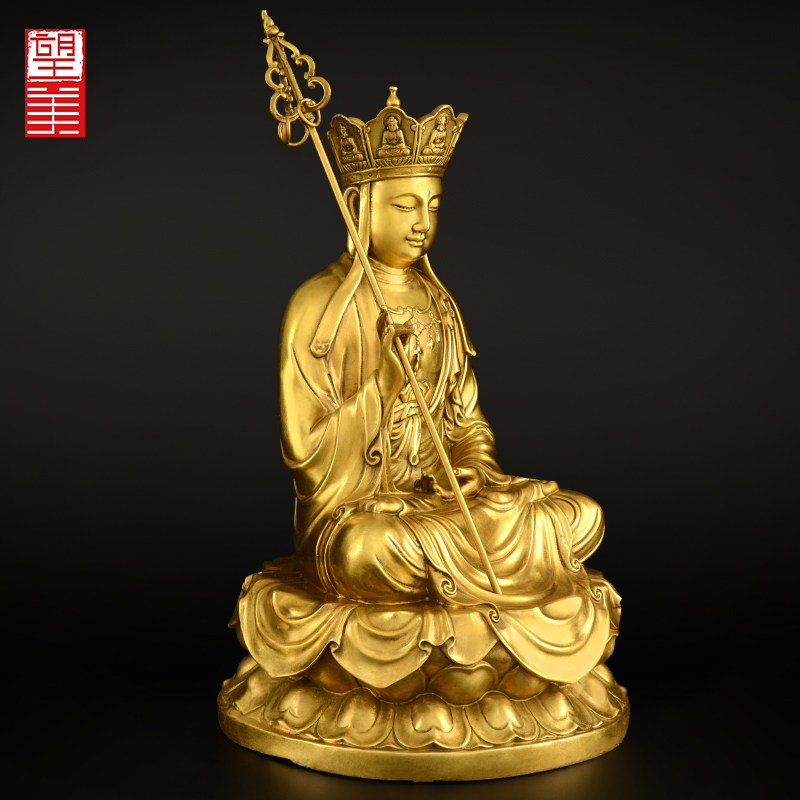 纯铜地藏王菩佛像九华山地藏菩萨像供奉家用娑婆三圣铜像摆件大号