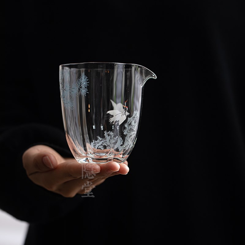 圭隐堂瑞鹤耐热玻璃高硼硅公道杯中式家用公杯分茶器泡茶匀杯茶海