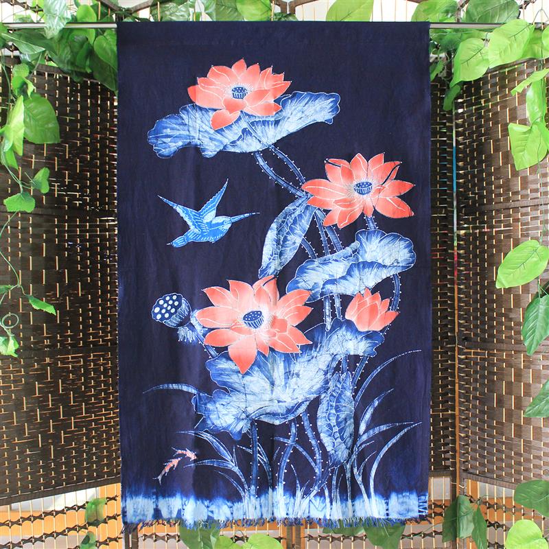 禅意蜡染画荷花手工古典挂画门帘中国风壁画客厅卧室隔断帘装饰画