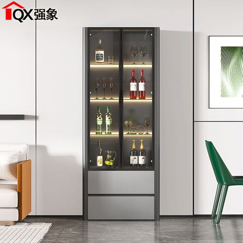 轻奢风30CM薄酒柜客厅窄款玻璃门展示柜厨房餐边柜置物柜定制S32