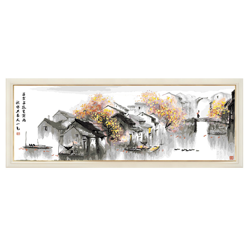 数字油画diy填充填色油彩画大幅手绘客厅中式风景装饰画 江南水乡