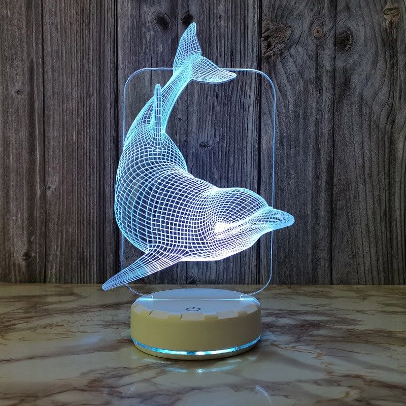海豚3d小夜灯七彩桌面摆件装饰台灯酒吧桌灯电竞房氛围灯创意礼品