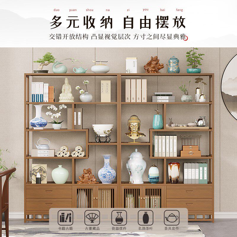 新中式博古架茶叶茶具置物架子隔断多宝阁摆件客厅书架收纳展示柜