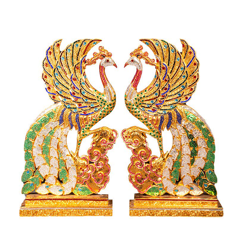 泰国木雕孔雀落地摆件装饰工艺品泰式软装餐厅酒店门口迎宾摆放