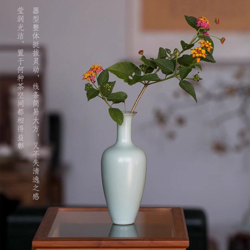汝窑新中式简约瓷器花瓶陶瓷花器仿古插花瓶子家居装饰品客厅摆件