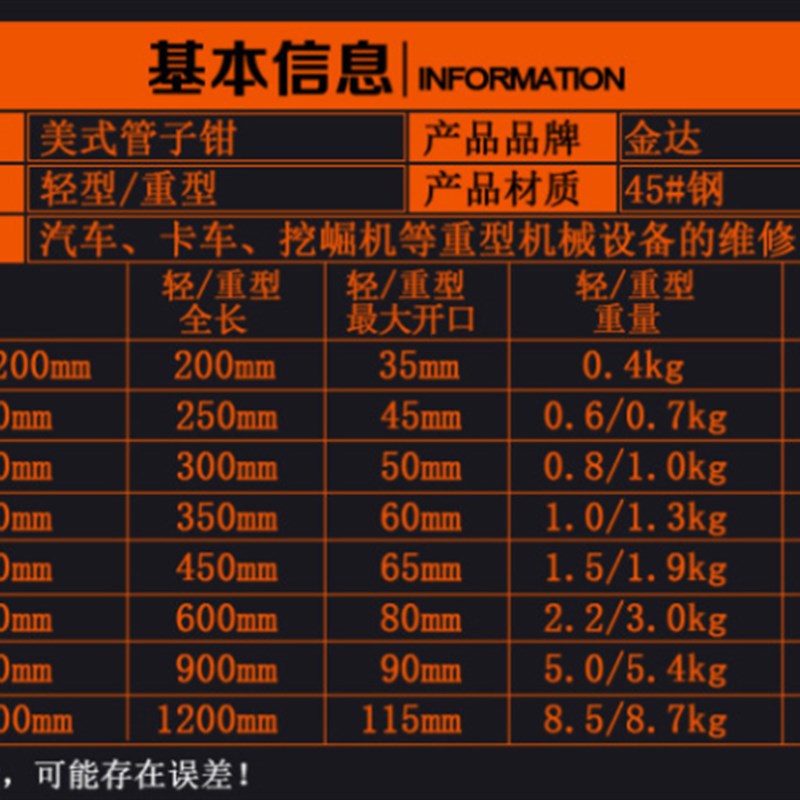 美式重型水管管钳子多功能家用钳牙钳勾型水管扳手水泵钳水暖工具
