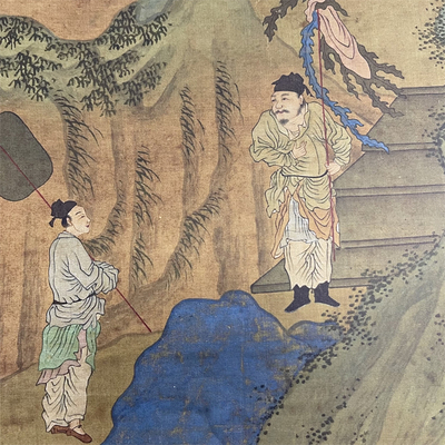 仇英昼锦堂图青绿山水画立轴高清微喷复制画临摹学习画稿绢布挂轴