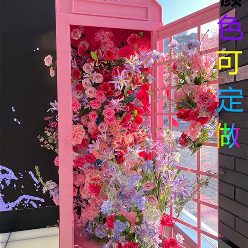 电话亭网红打卡拍照铁艺模型加油机邮政邮筒路牌长椅摆件美陈套装