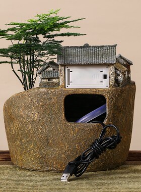创意流水摆件循环水玄关永动露台造景鱼缸禅意造景茶几装饰品复古