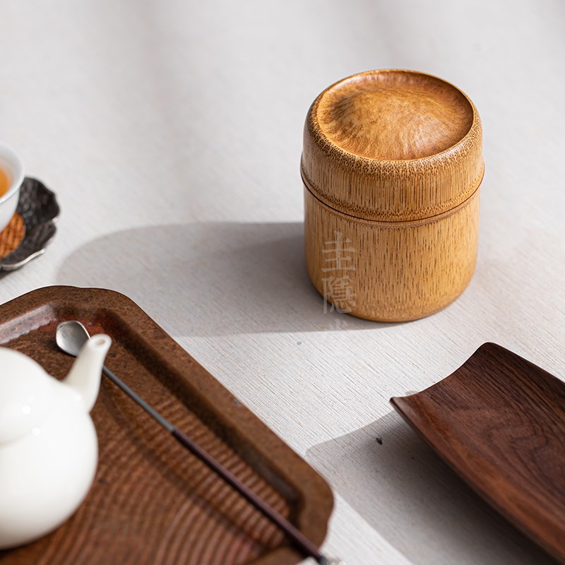 圭隐堂竹节茶叶罐大漆小号迷你便携香粉罐茶粉罐文玩茶道用具零配