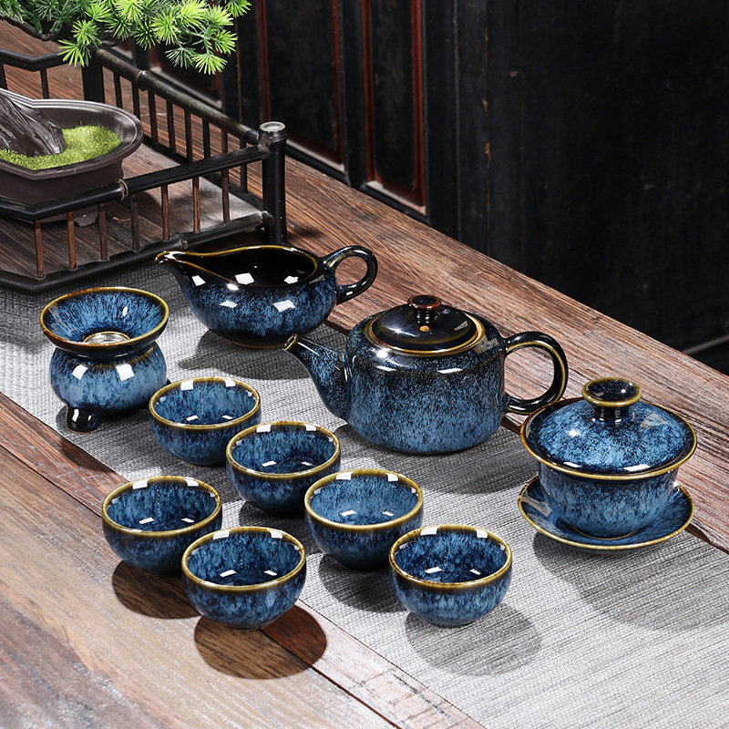 高档窑变盖碗茶杯日式陶瓷功夫茶具整套家用办公会客组合泡茶茶器
