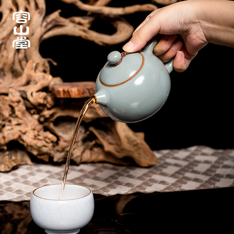 容山堂天青汝窑汝瓷泡茶壶陶瓷开片可养家用大小容量功夫茶壶单壶