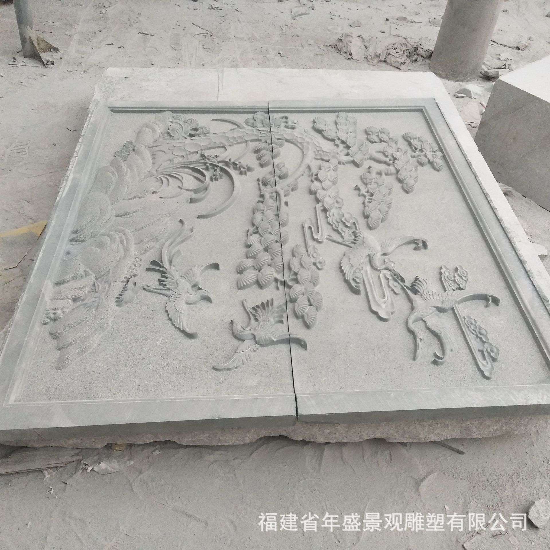 厂家青石孔雀牡丹浮雕壁画　吉祥富贵石雕工艺品仿古客厅装饰