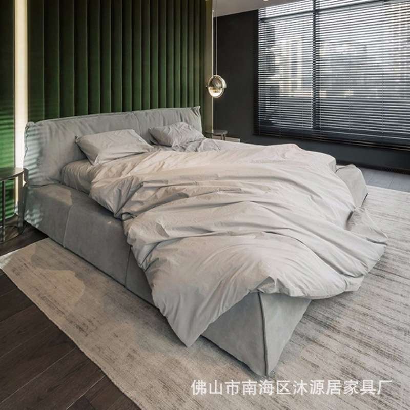 意式极简巴黎床榻榻米布艺床双人床小户型可拆洗实木床高箱储物床